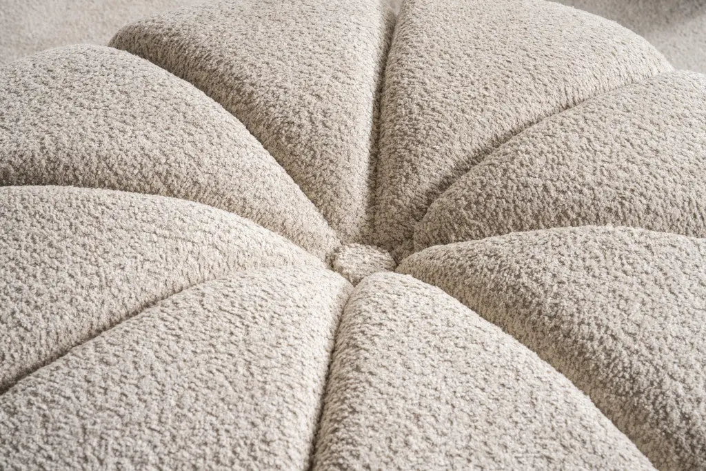32" Taupe Tufted Boucle Tufted Round Ottoman Homeroots Living Room